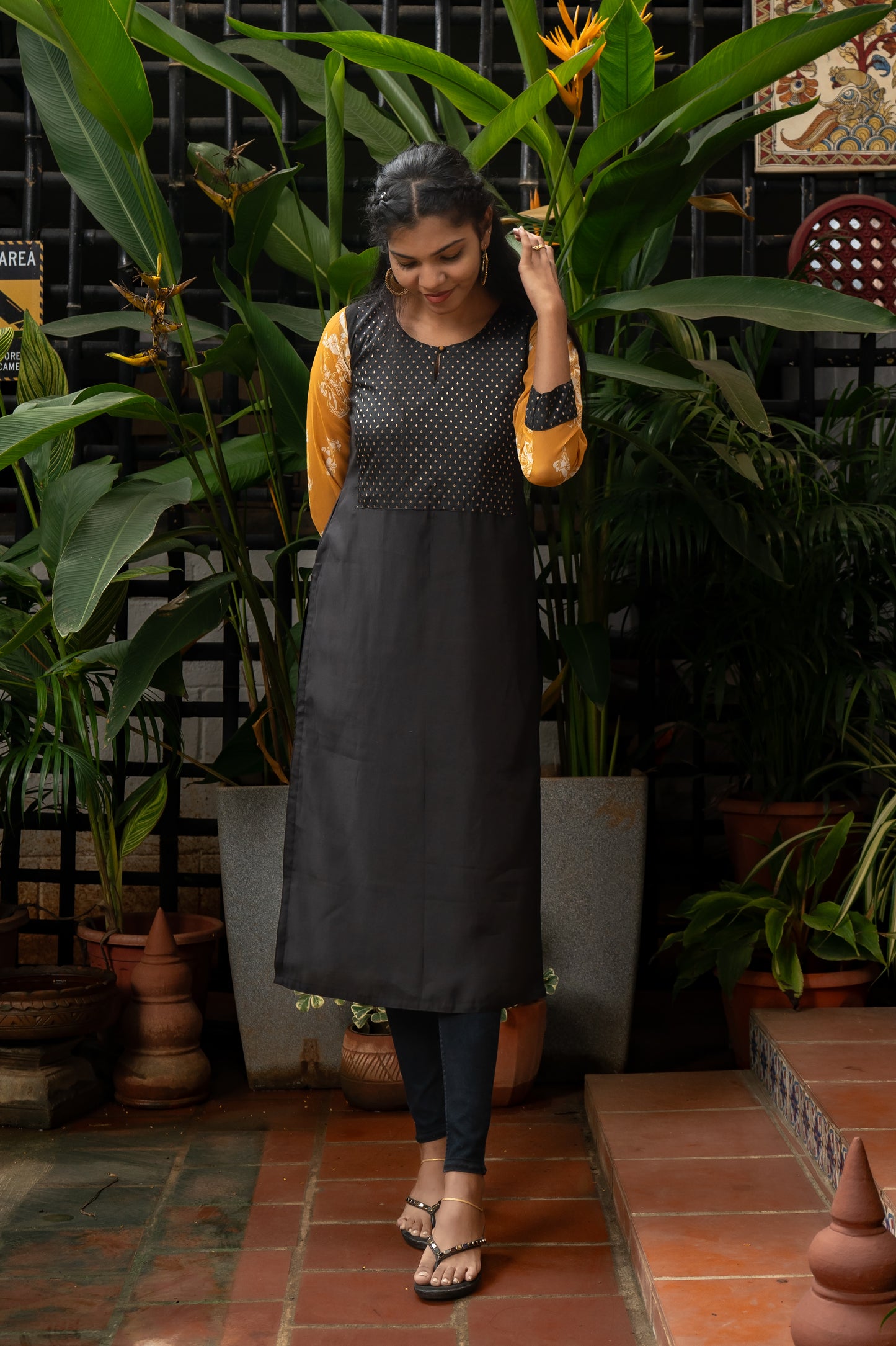 Black Modal Silk Kurti, Brocade Yoke Kurti, Floral Georgette Sleeves, Ethnic Wear, Indian Fashion, Designer Kurti, Comfortable Kurti, Stylish Kurti, Casual Kurti, Special Occasion Kurti, Kurti with Leggings, Kurti with Jeans, Kurti Love, Style Inspiration, Indian Fashion, Women's Kurti, Kurti Online, Sustainable Fashion, Ethical Fashion, Summer Essentials, Casual Wear, Bohemian Style