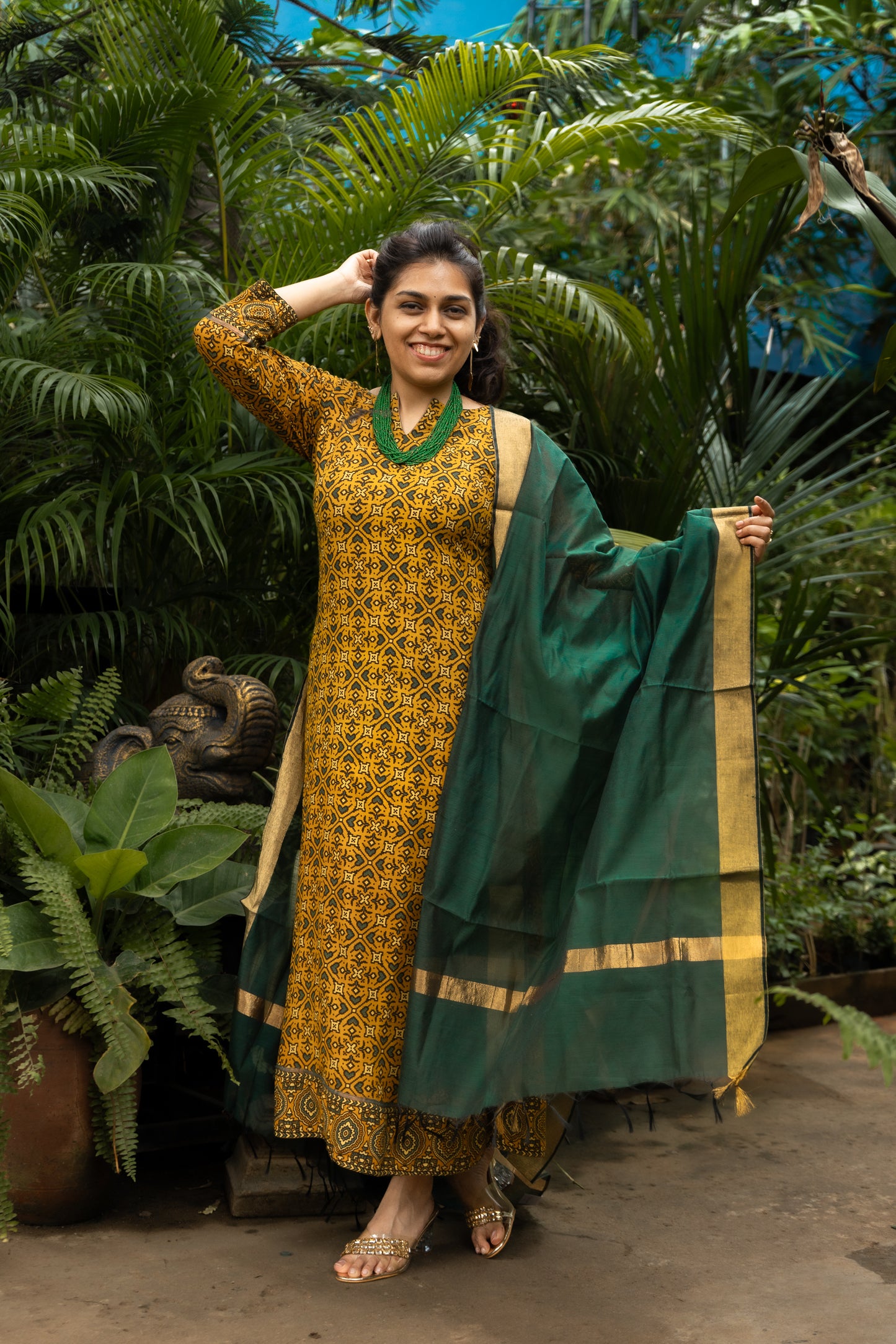 Mustard Ajrakh A-Line