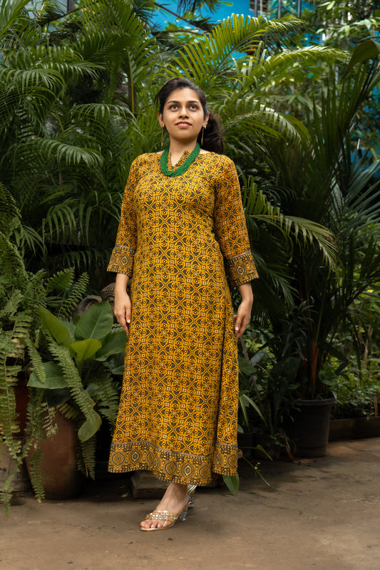 Mustard Ajrakh A-Line