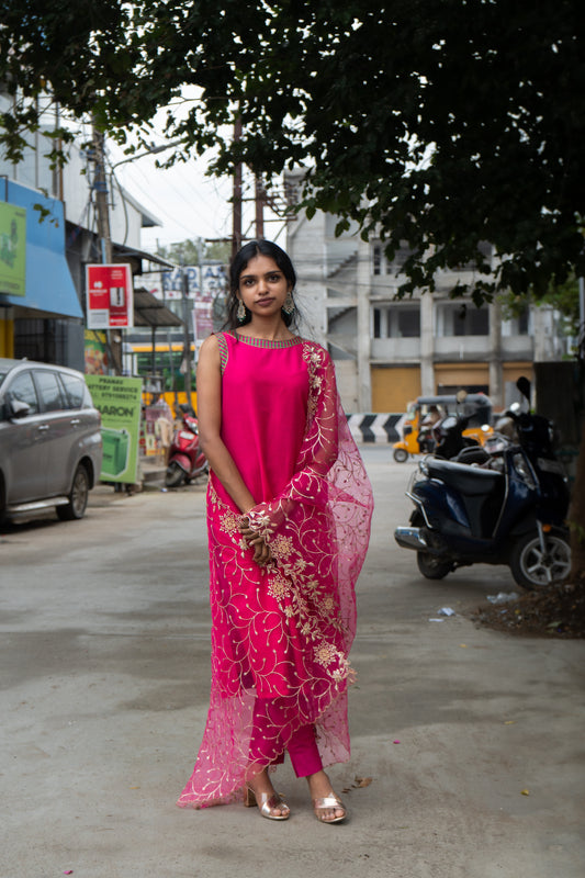 Rani Pink Silk Kurti
