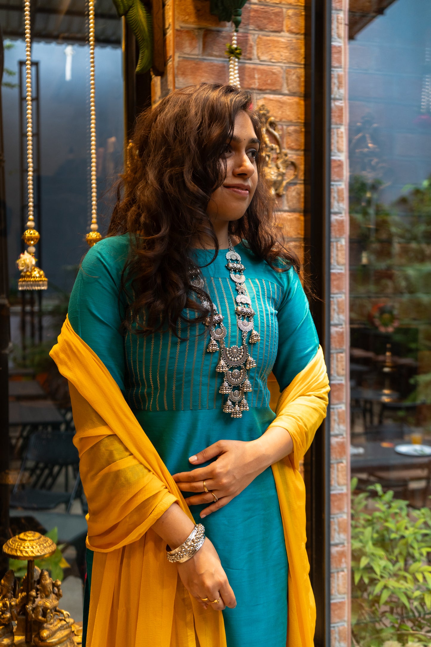 Teal Blue Silk Kurti