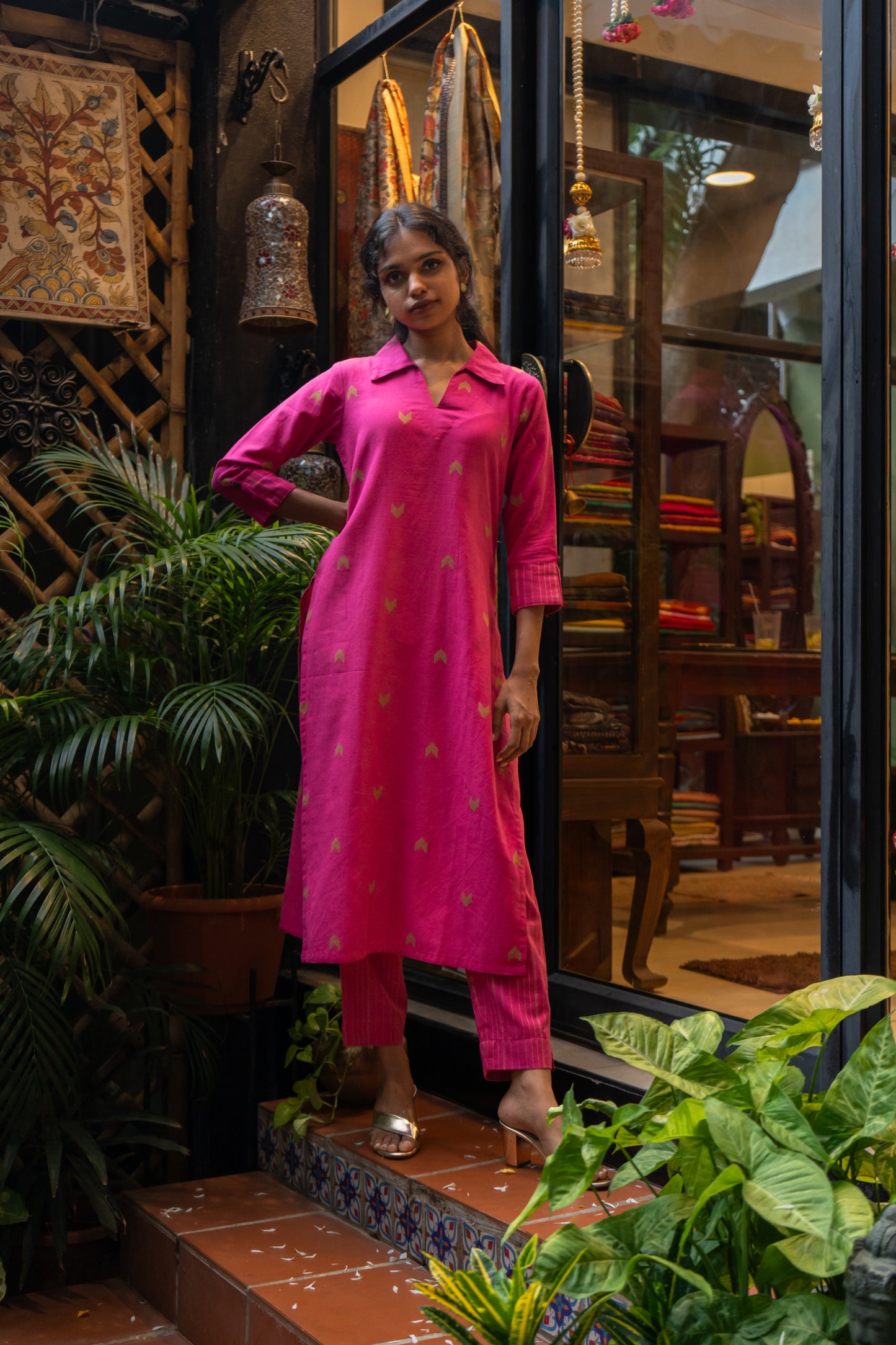 Pink Striped Handloom Set