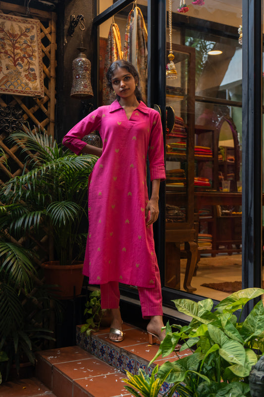 Pink Striped Handloom Set