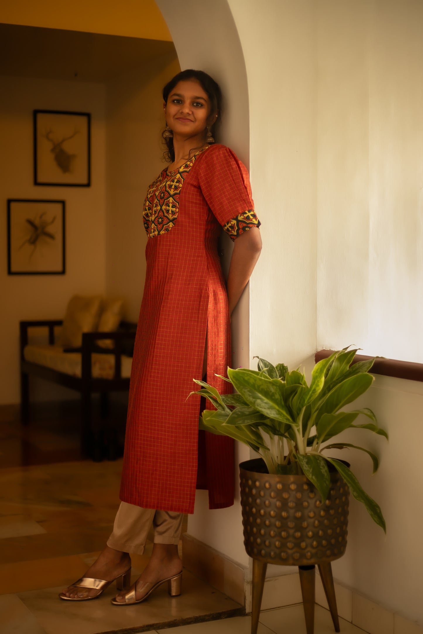Checked Dupion Kurti