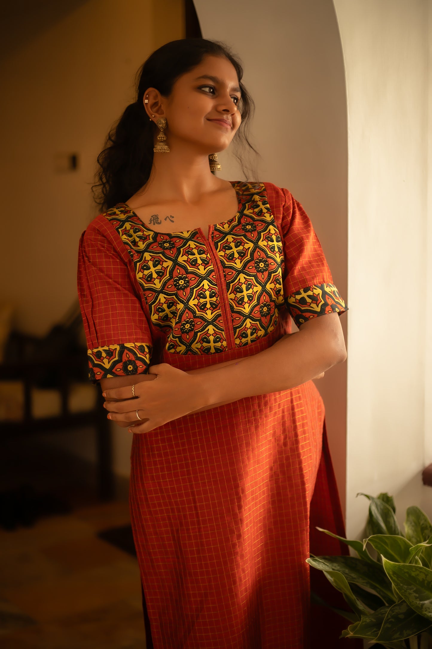 Checked Dupion Kurti