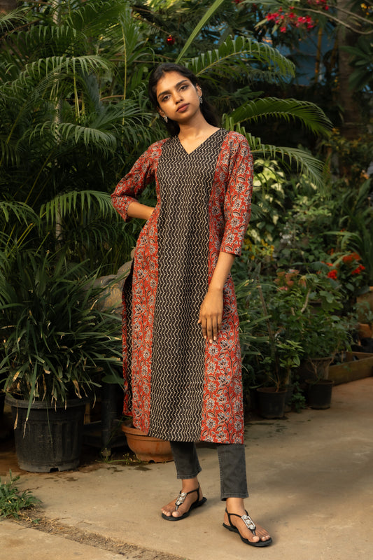 Maroon Florals & Black Zig-Zag