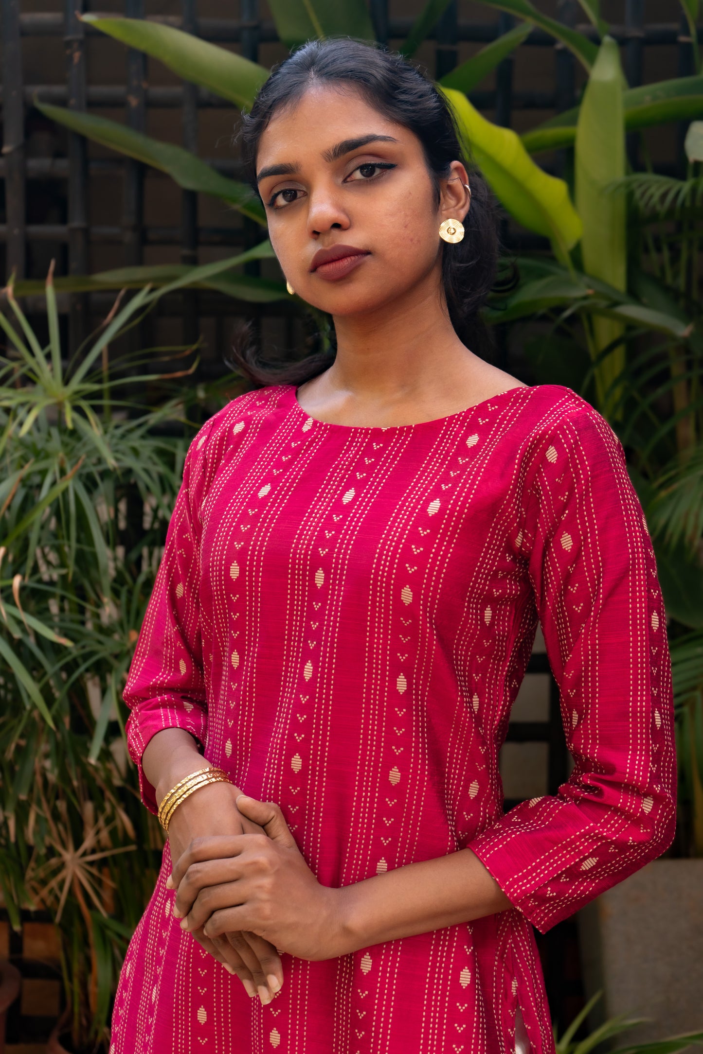Pink Kurti w Stripes & Ties