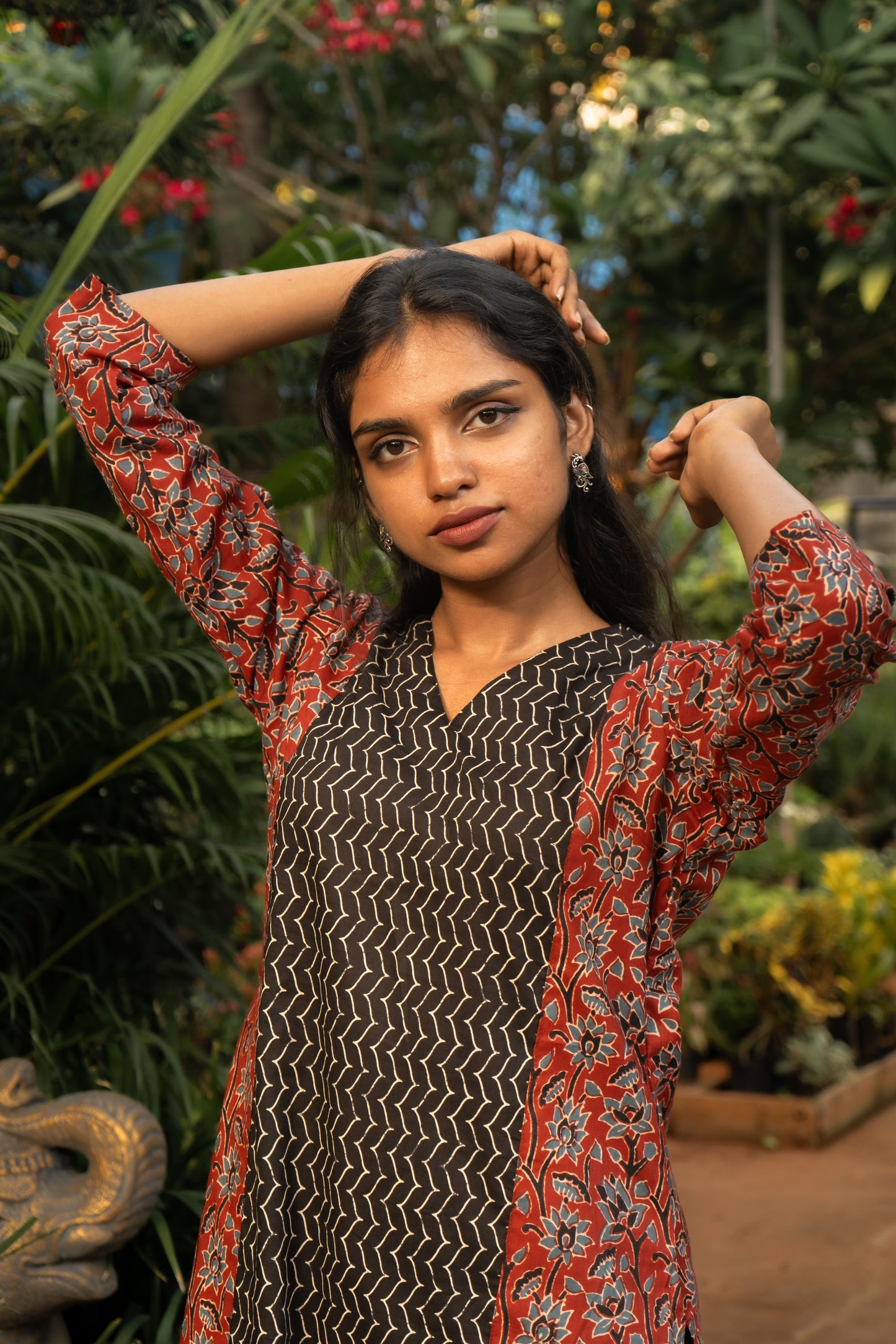 Maroon Florals & Black Zig-Zag