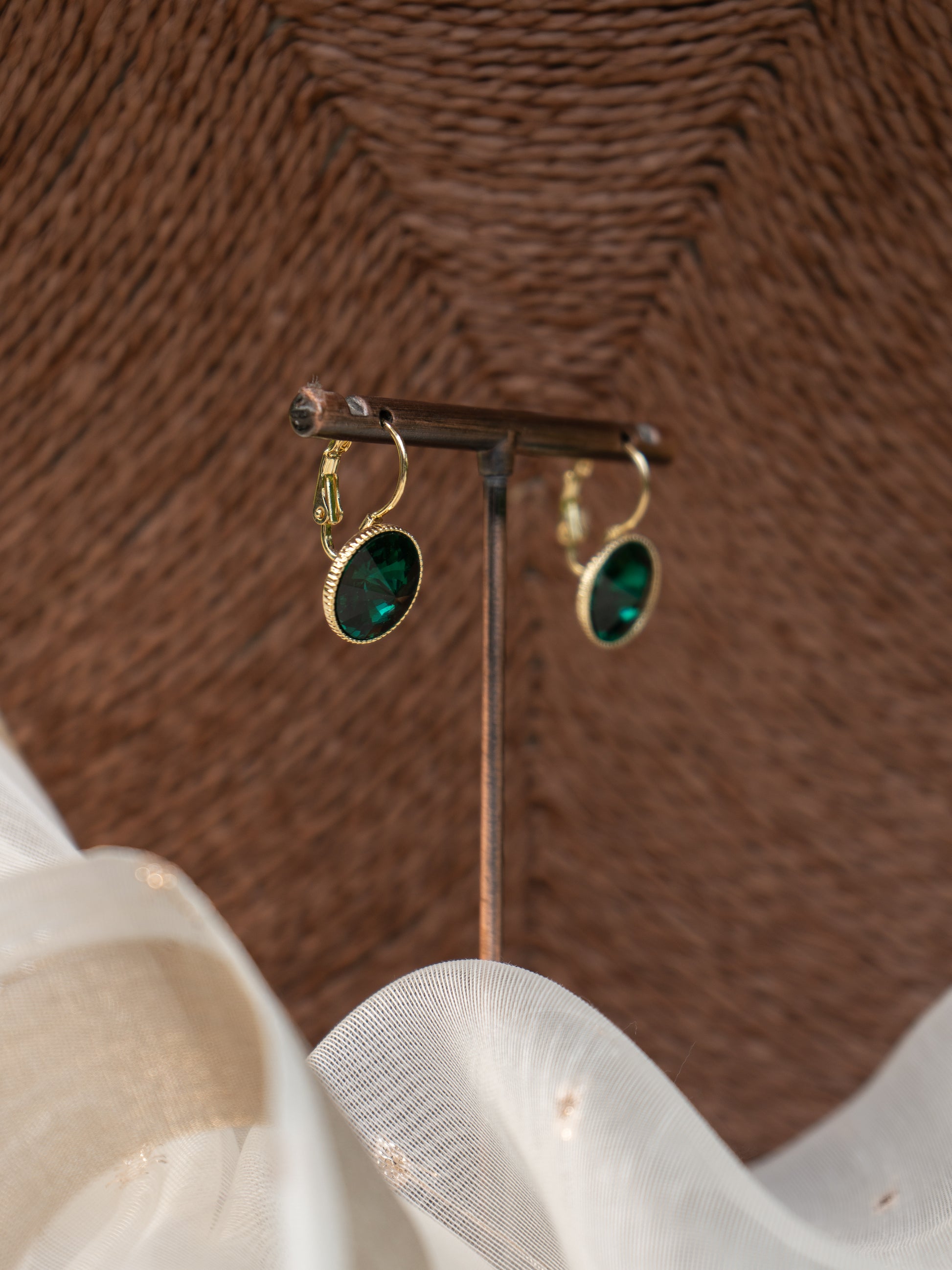 Navy blue gemstone dangle earring with secure gold hook-lock design