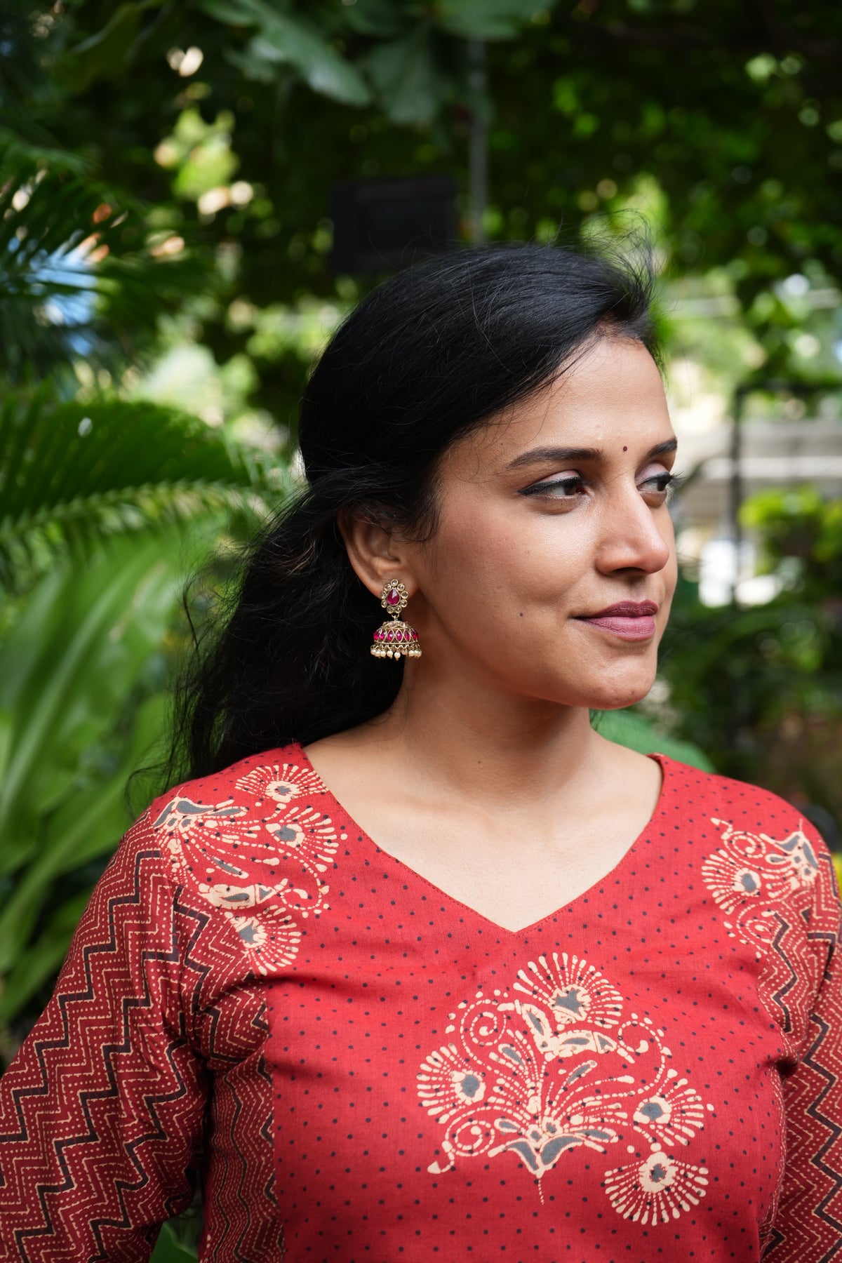 Maroon block print kurti