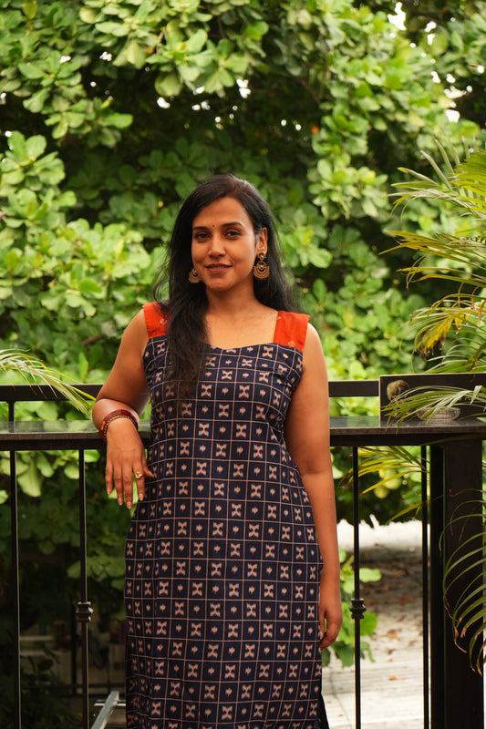 Navy ikkat print kurti