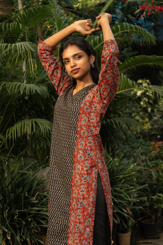 Maroon Florals & Black Zig-Zag