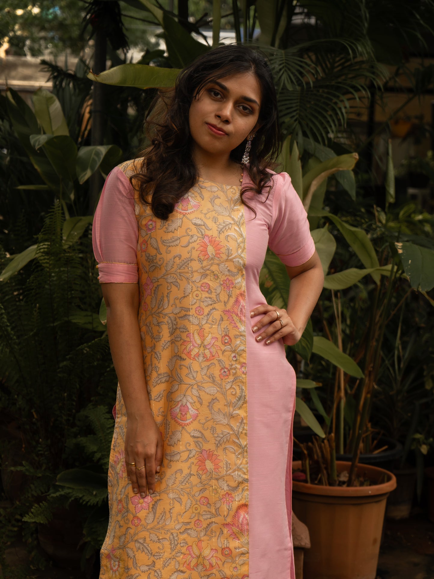 Pink Silk Cross Neck
