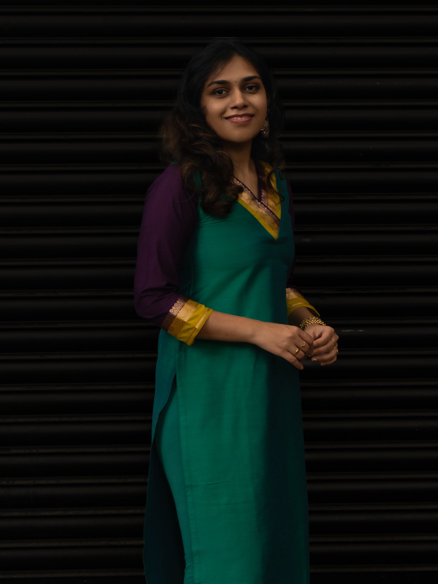 Bluish Green Dupion Kurti