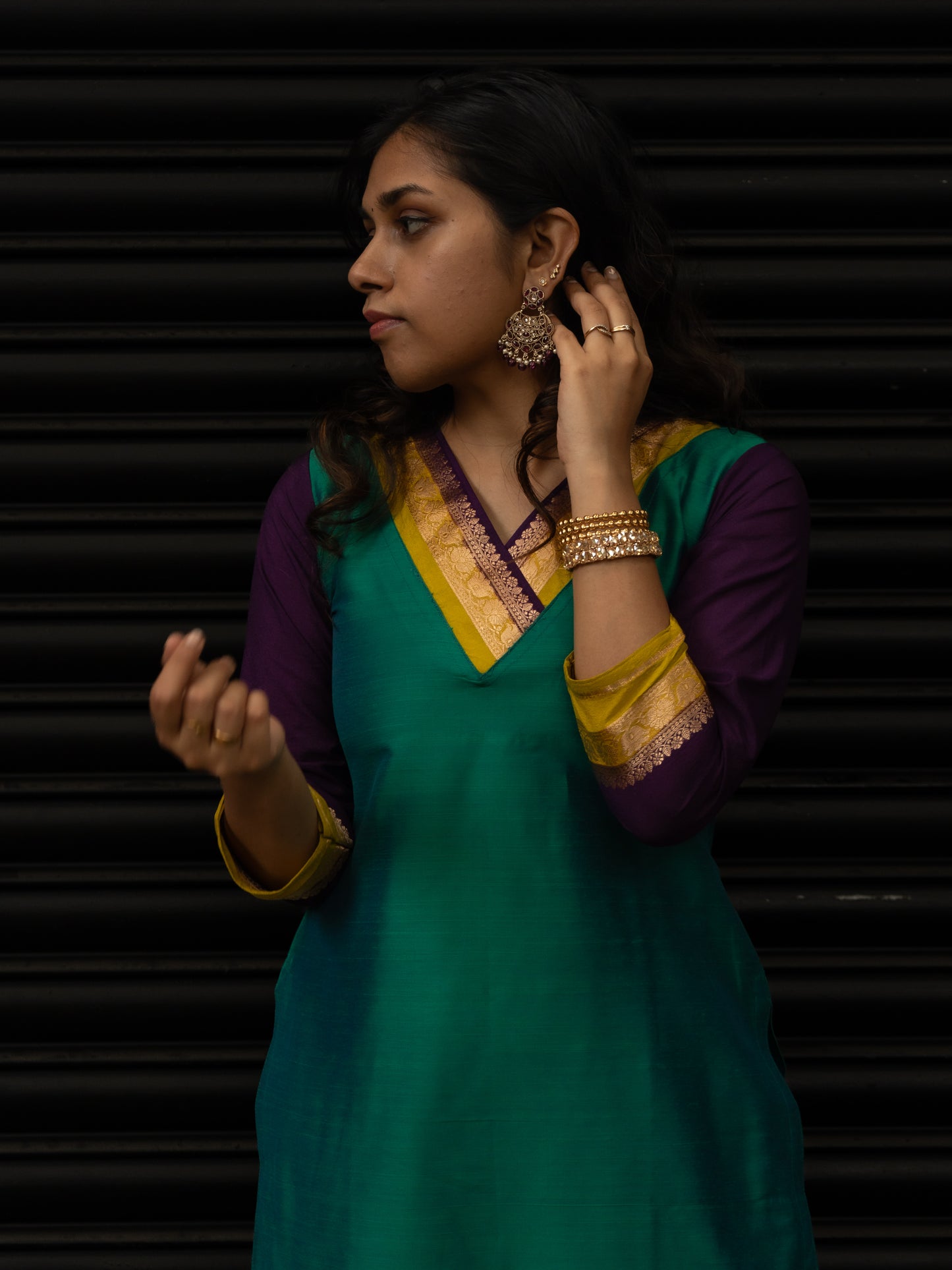 Bluish Green Dupion Kurti
