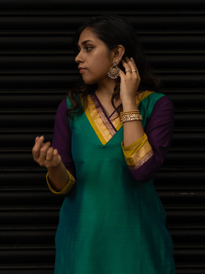 Bluish Green Dupion Kurti