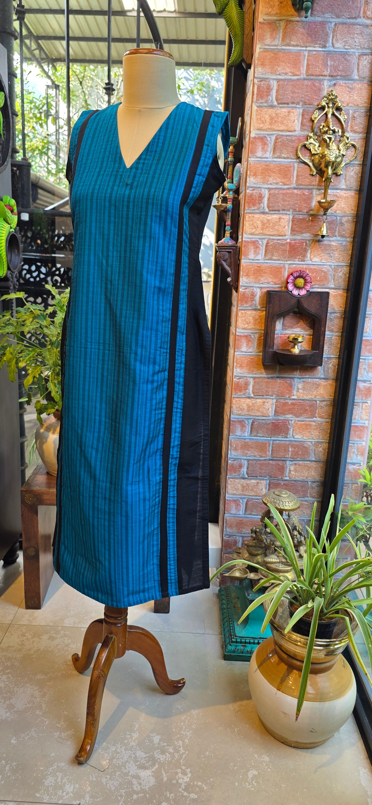 Blue and black panel kurti