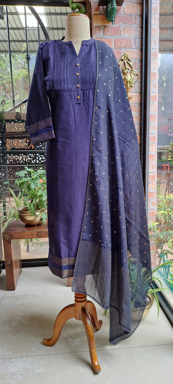 Navy blue zari border kurti