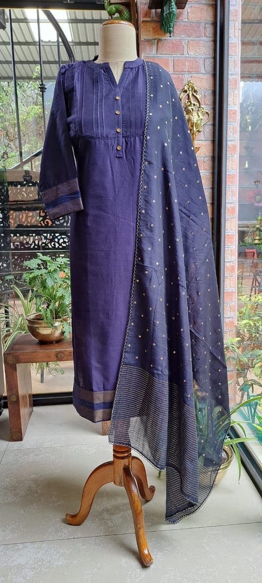 Navy blue zari border kurti