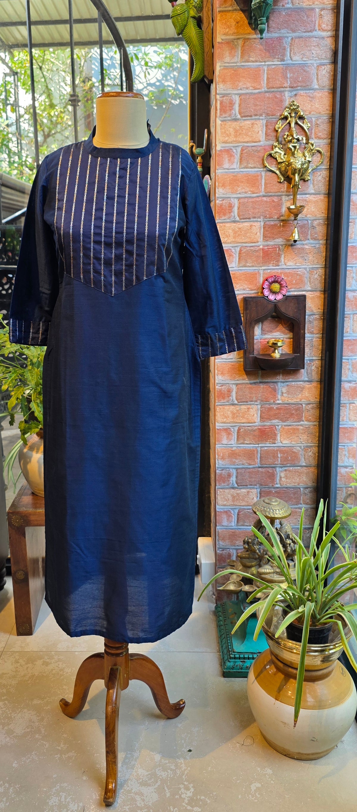 Navy close neck kurti with dupatta