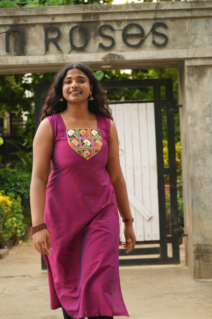 Magenta mirror yoke kurti
