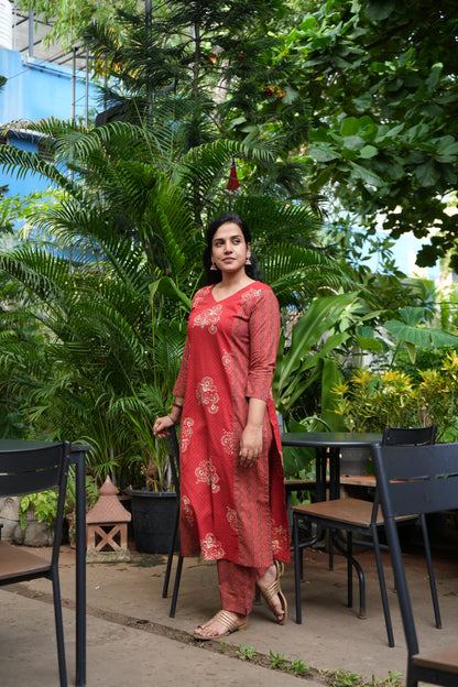 Maroon block print kurti