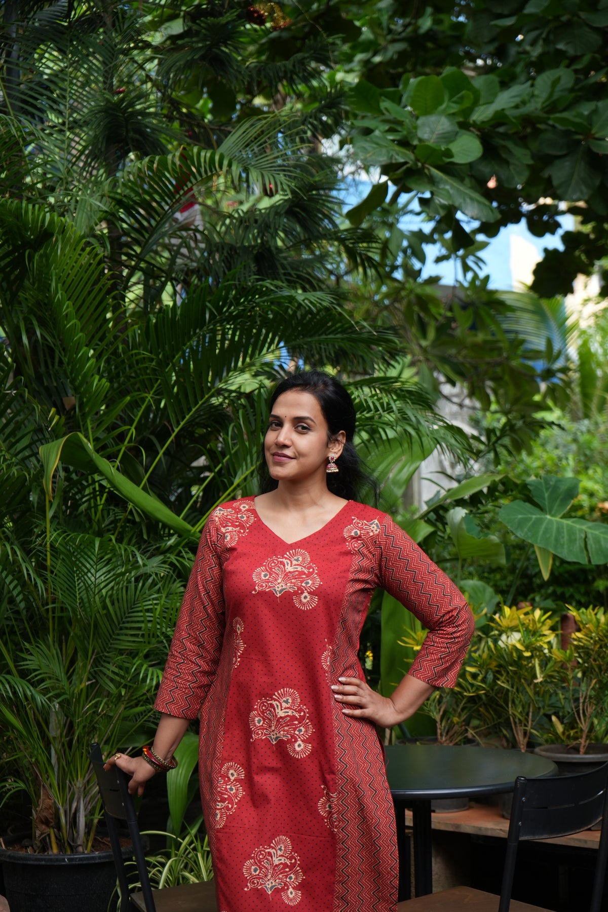 Maroon block print kurti