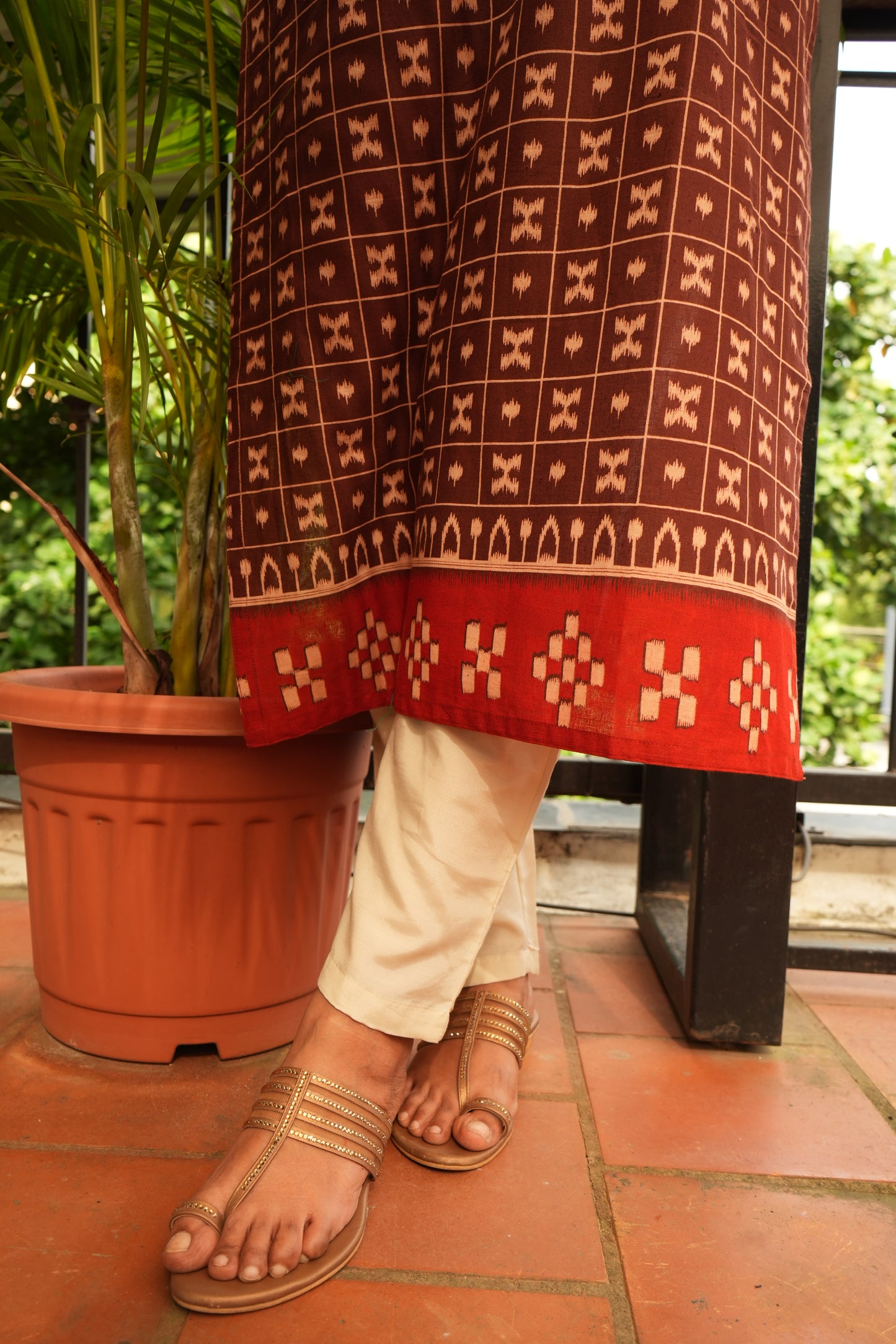 Brown ikkat print kurti