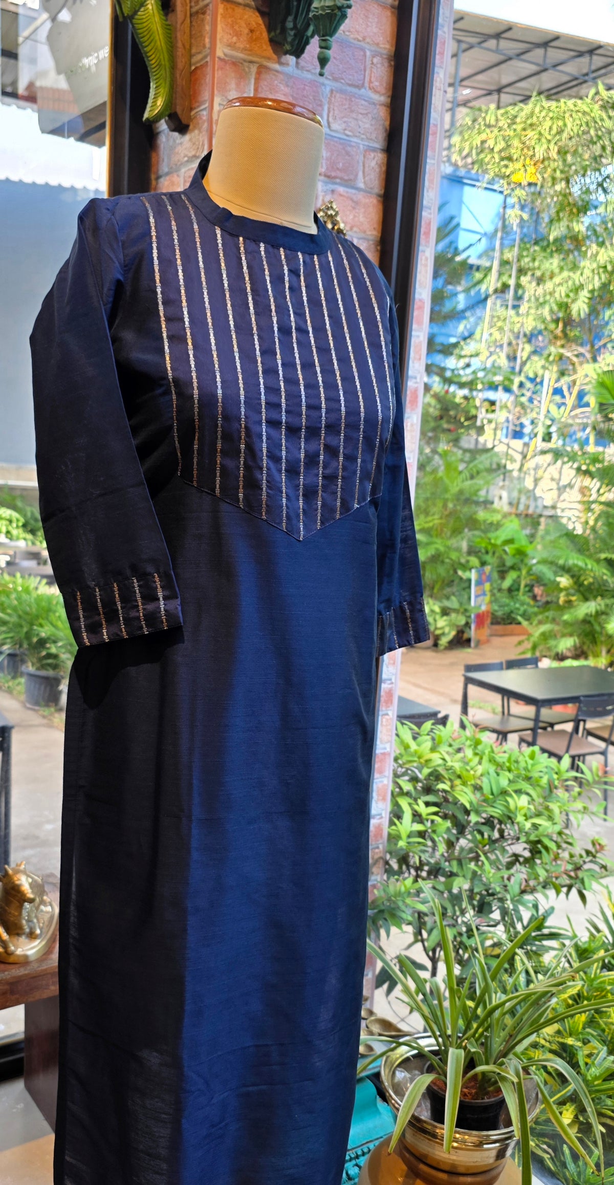 Navy close neck kurti with dupatta