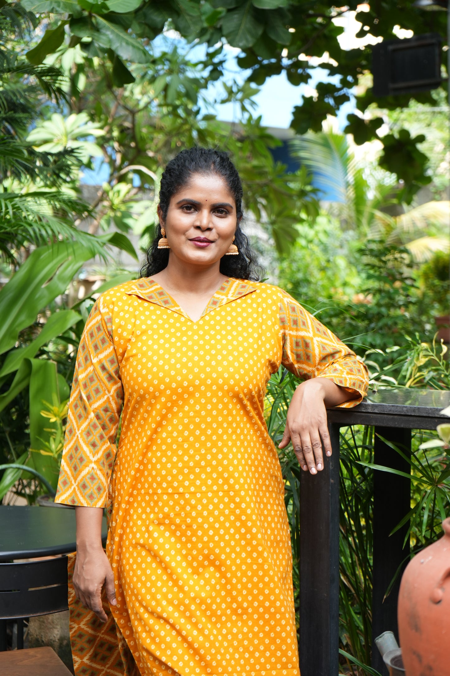 Yellow ikkat print set
