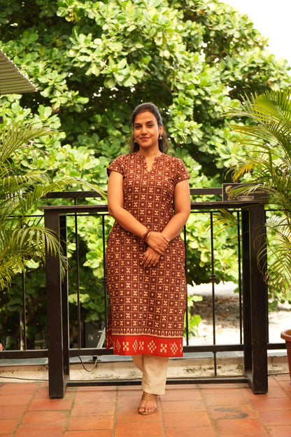 Brown ikkat print kurti