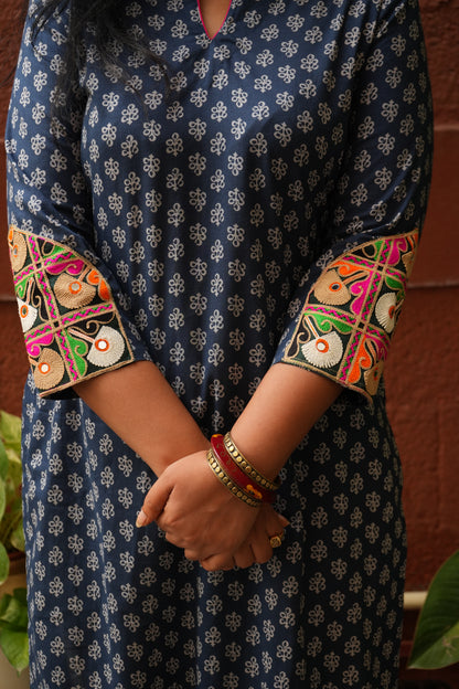 Indigo mirror work kurti