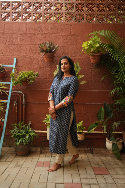 Indigo mirror work kurti