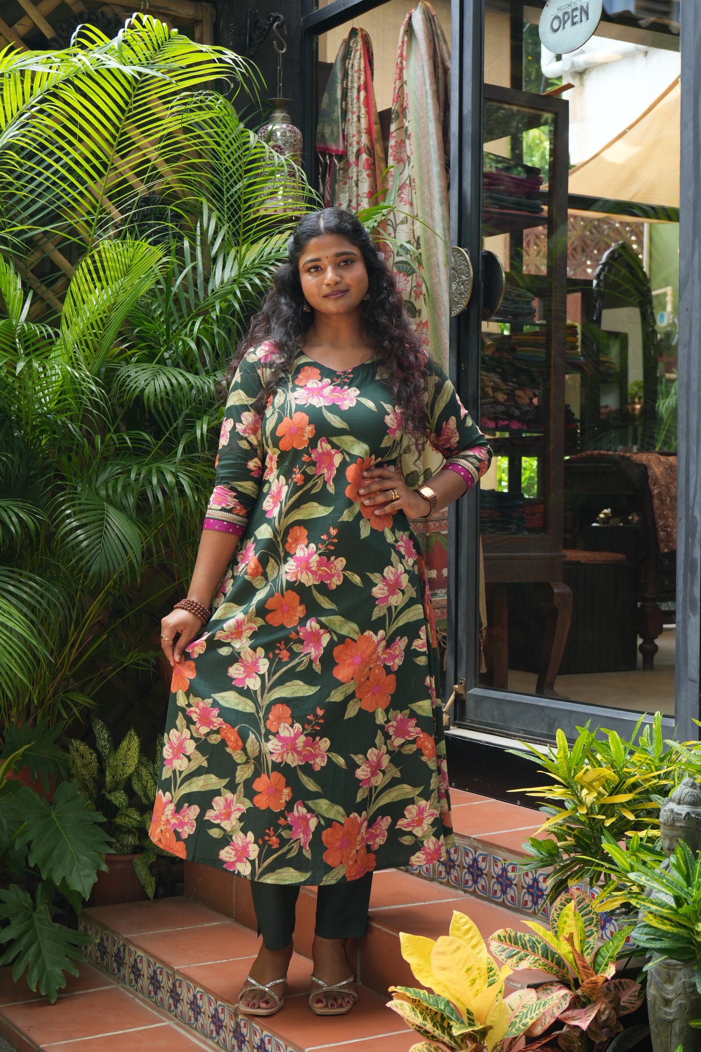 Green floral kurti