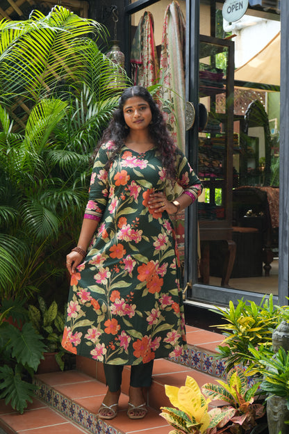Green floral kurti