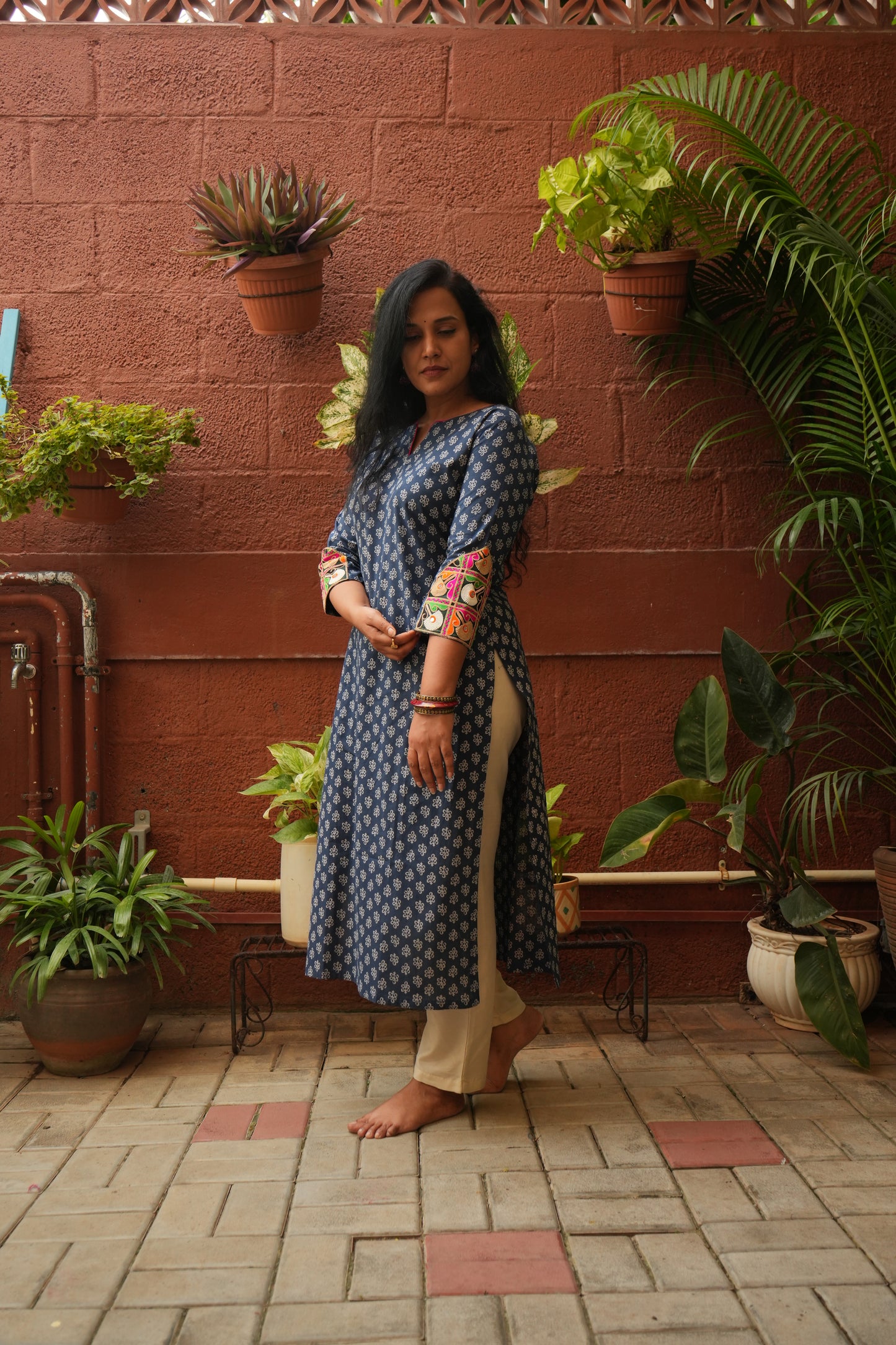 Indigo mirror work kurti