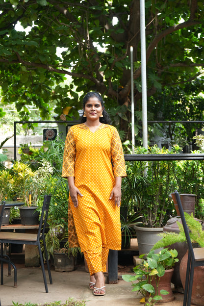 Yellow ikkat print set