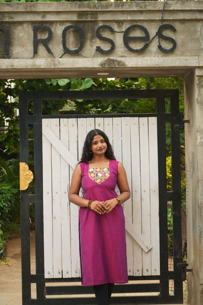 Magenta mirror yoke kurti