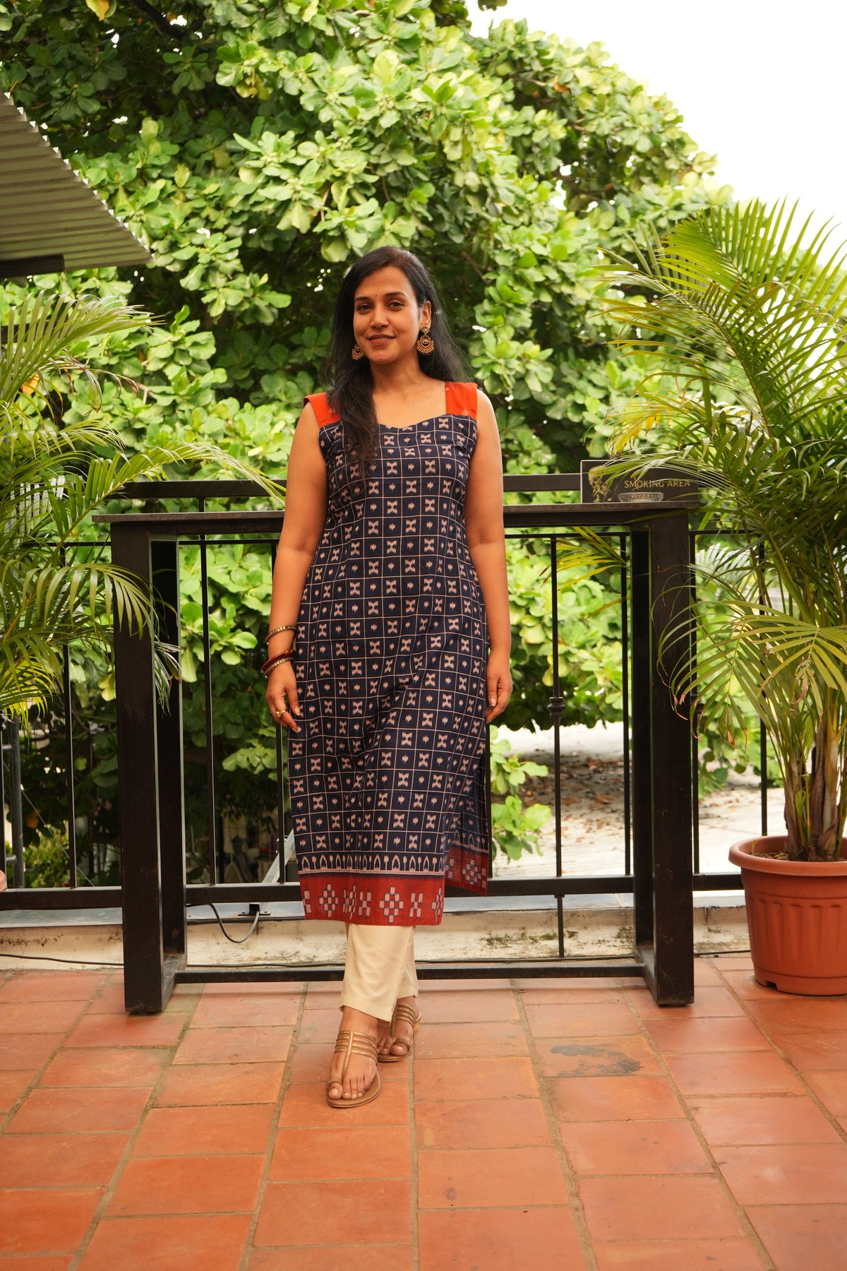 Navy ikkat print kurti