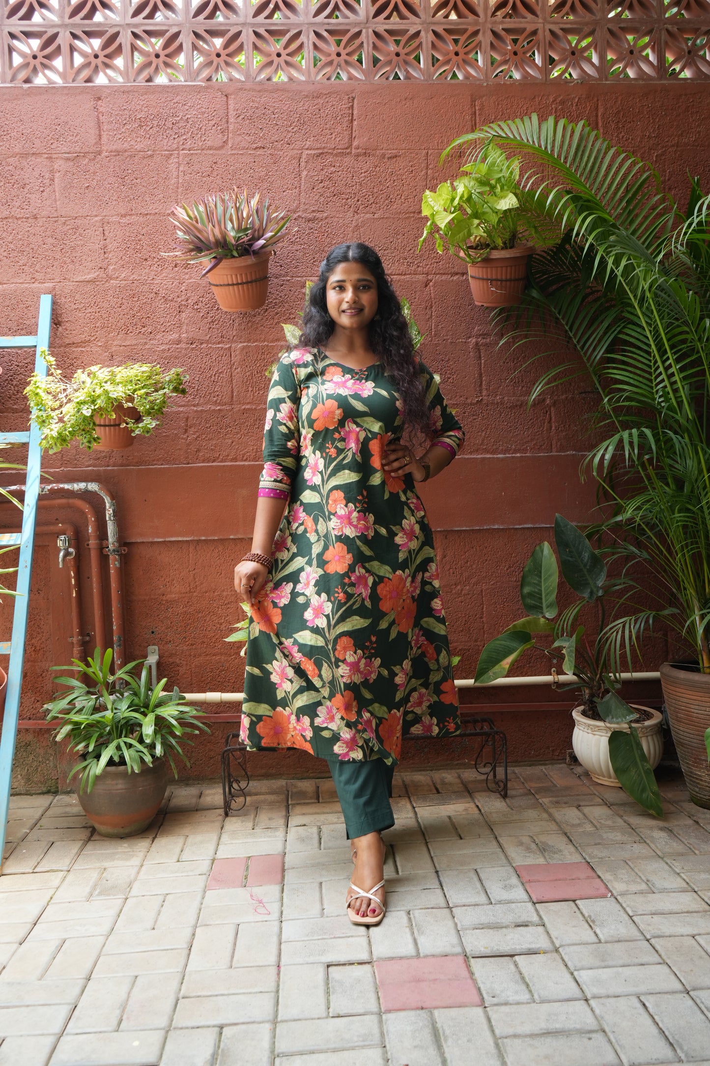 Green floral kurti