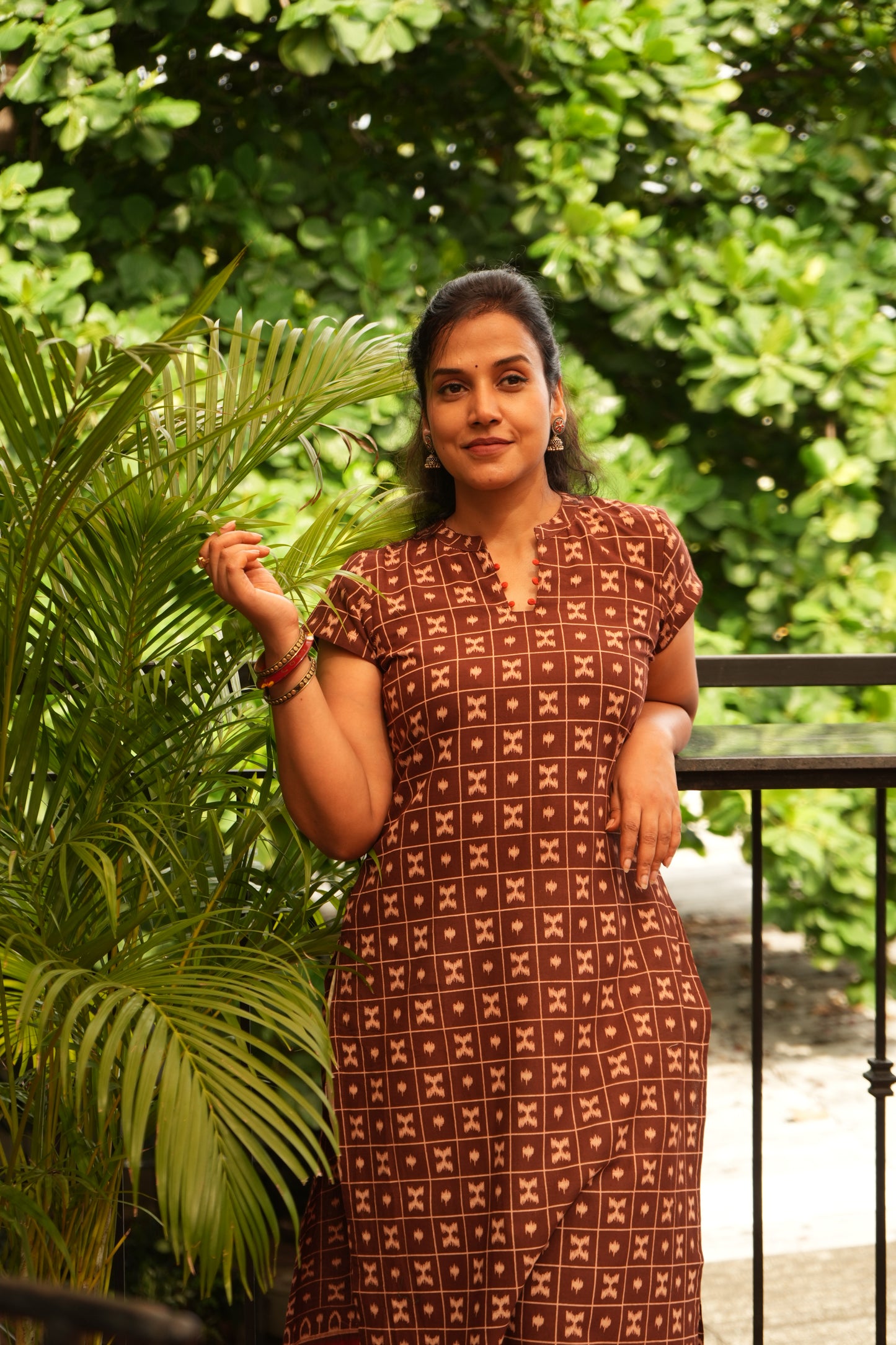 Brown ikkat print kurti