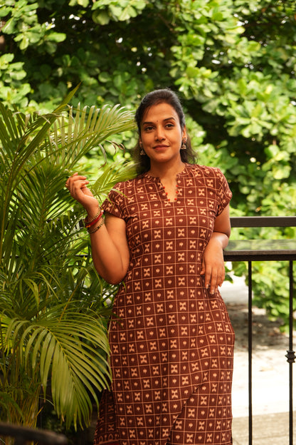 Brown ikkat print kurti