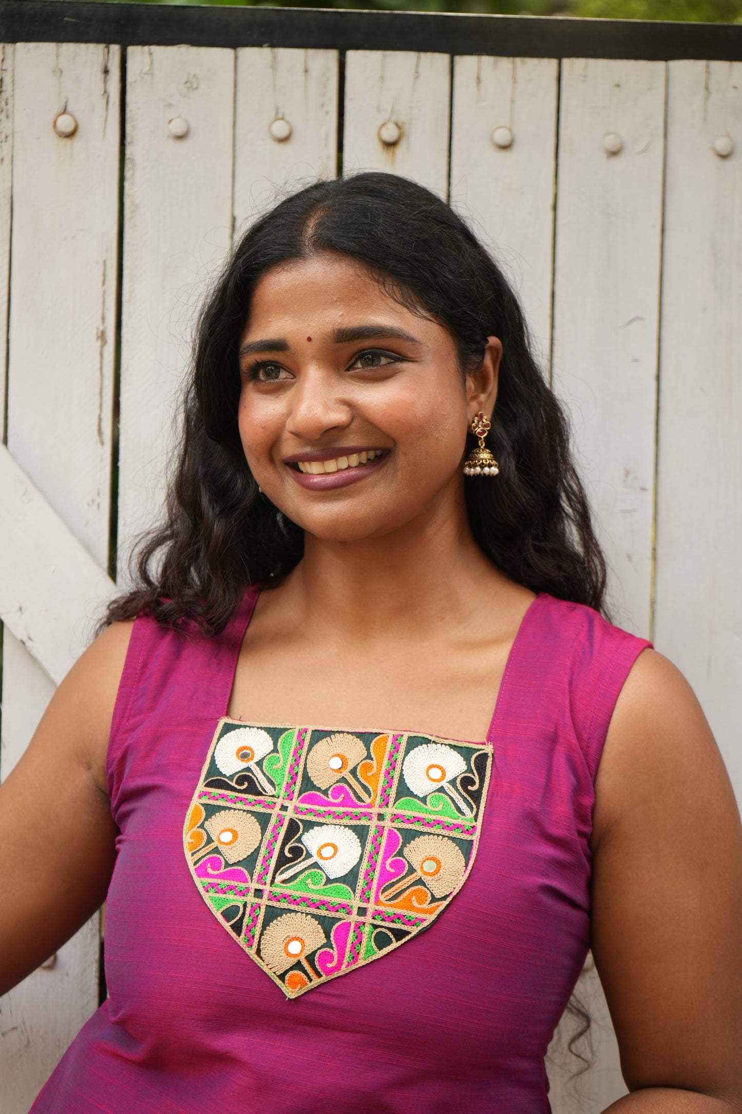Magenta mirror yoke kurti
