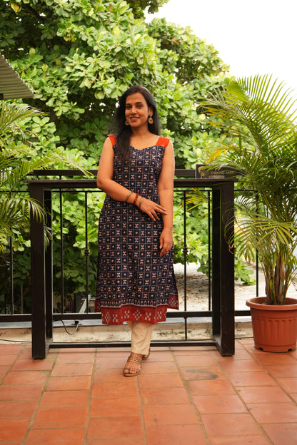 Navy ikkat print kurti