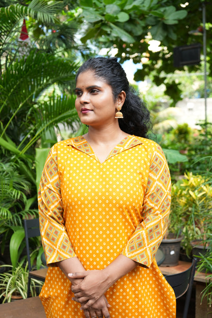Yellow ikkat print set