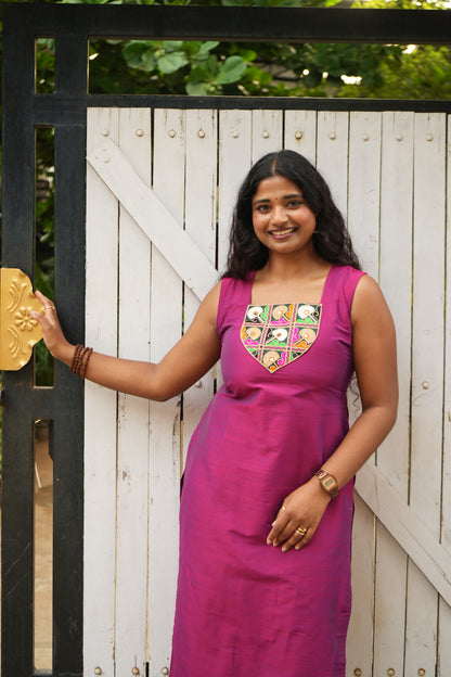 Magenta mirror yoke kurti