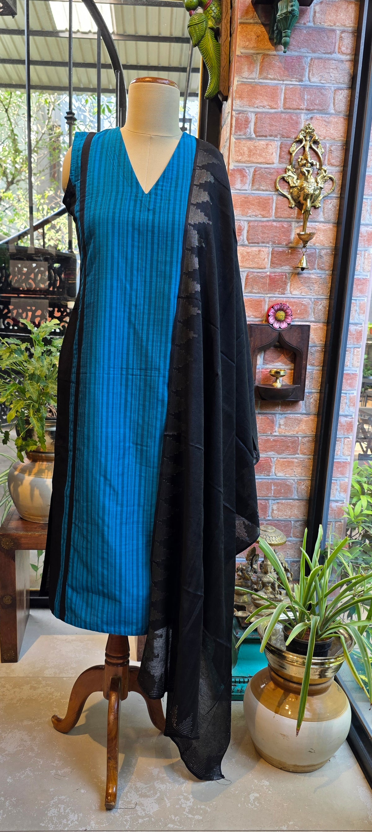 Blue and black panel kurti