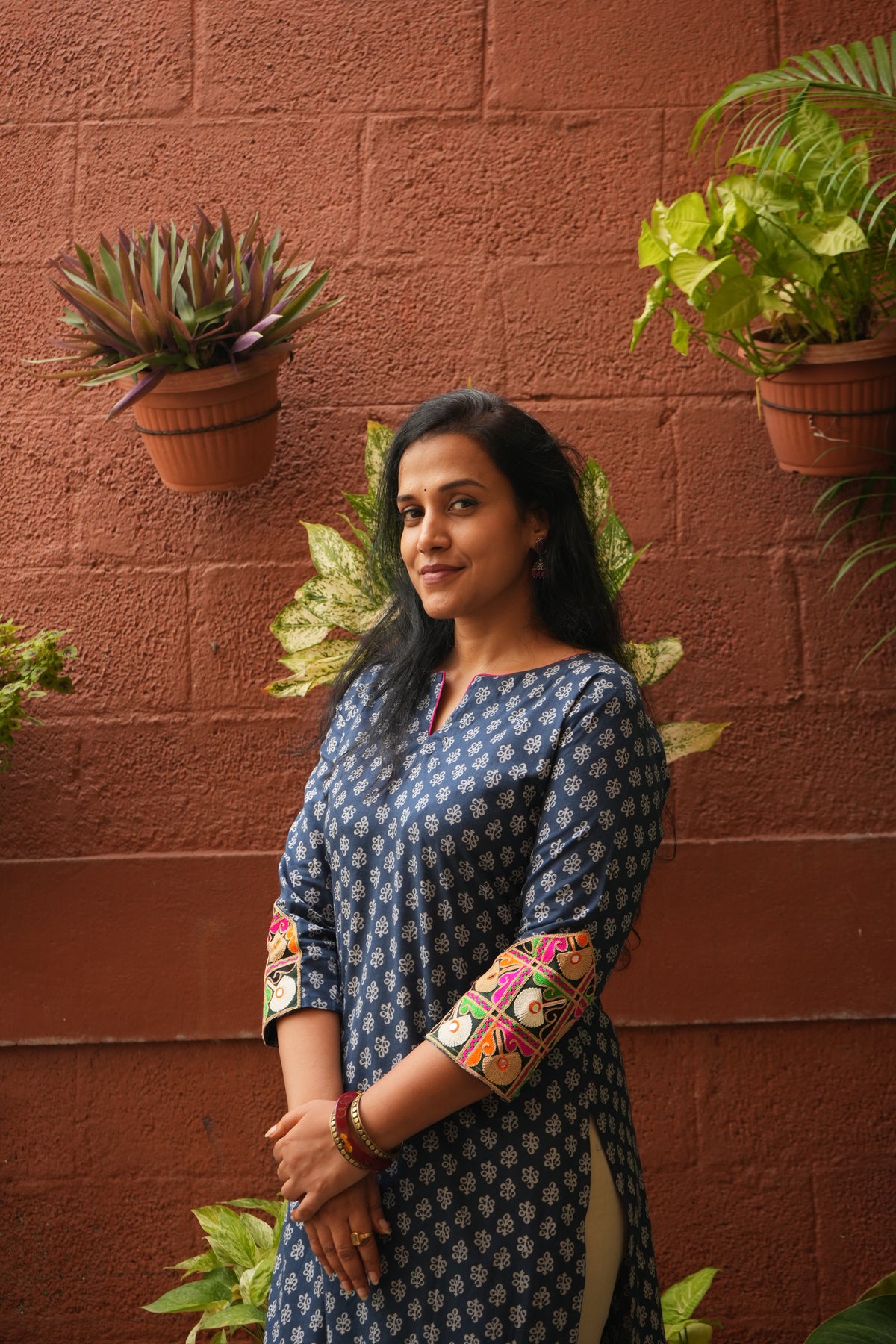Indigo mirror work kurti