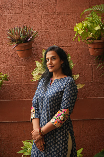 Indigo mirror work kurti